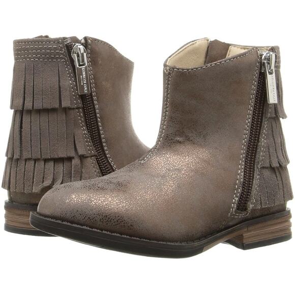 Kenneth Cole Downtown Girl Bronze Synthetic & Leather Fringe Ankle Boots 5 - Picture 1 of 10